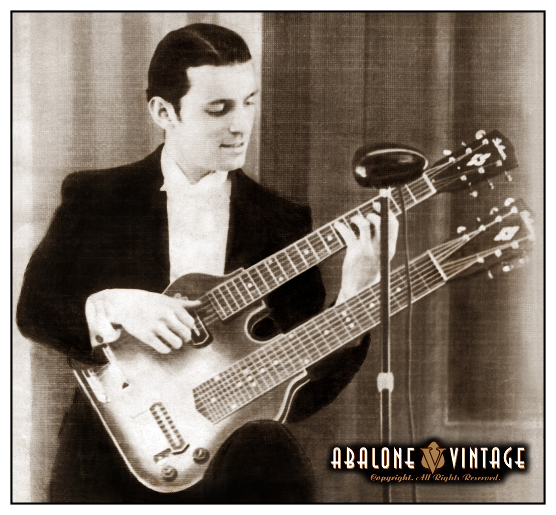 http://www.abalonevintage.com/1937_gibson_esh-150_double_neck_spanish_guitar_guitarist.jpg